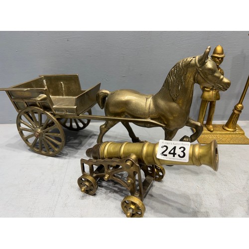 243 - Collection brass ware inc horse & carriage cannon