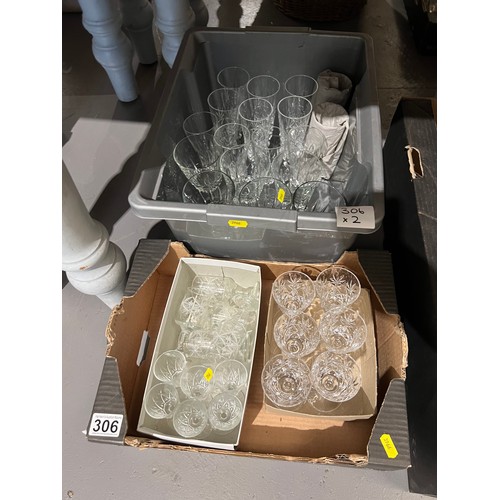 306 - 2 Boxes cut glass wine glasses etc