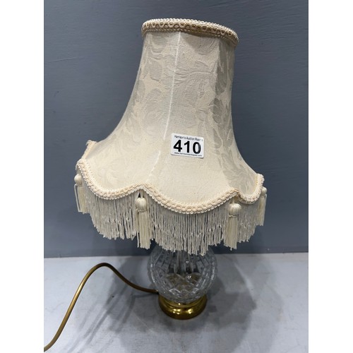 410 - Cut glass lamp with cloth shade