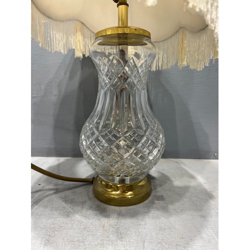 410 - Cut glass lamp with cloth shade