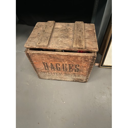 394 - Vintage wooden haigh crate with 6 haighs soda syphon bottles