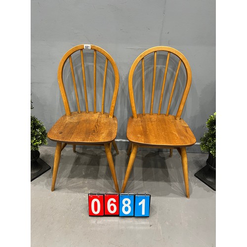 681 - 2x Blonde ercol hoop back chairs