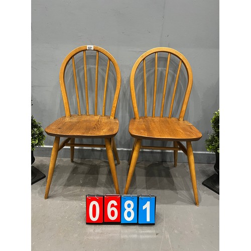 681 - 2x Blonde ercol hoop back chairs