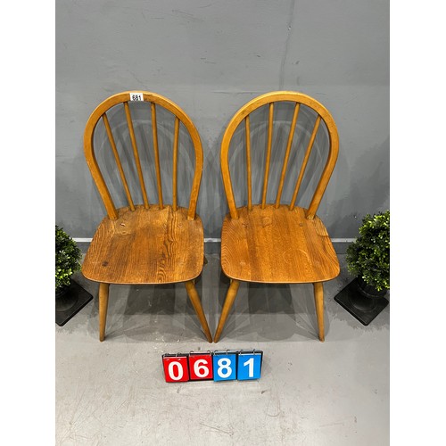 681 - 2x Blonde ercol hoop back chairs