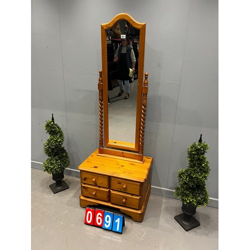 691 - Victorian style pine dressing table mirror with barley twist supports