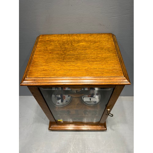 1 - Superb oak smokers cabinet circa 1920 with glass door & tobacco jar & trays