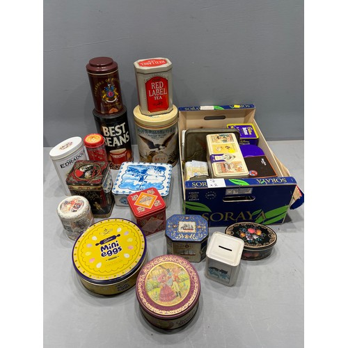 7 - 2 Boxes assorted tins american English etc