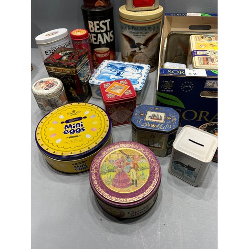 7 - 2 Boxes assorted tins american English etc