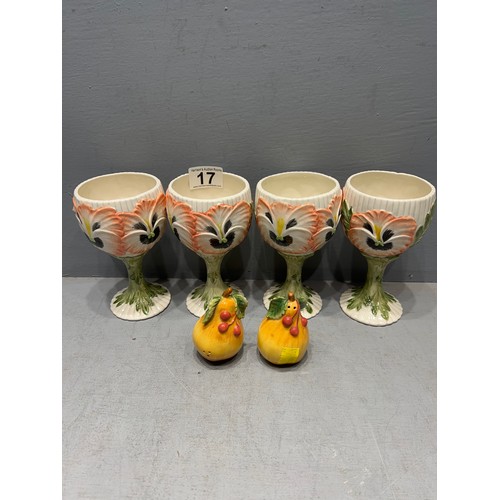 17 - Fitz & Floyd goblets + salt & pepper pots