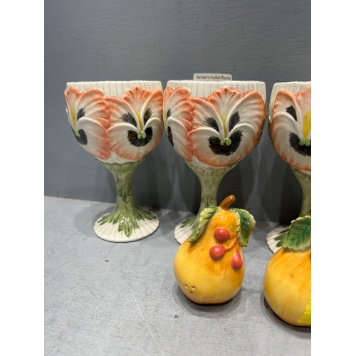 17 - Fitz & Floyd goblets + salt & pepper pots