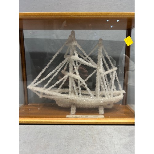 20 - Lladro figure + rock salt boat under glass