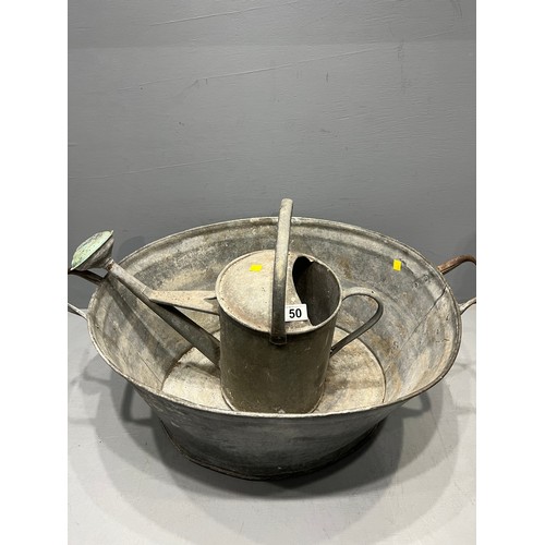 50 - Galvanized bath & watering can