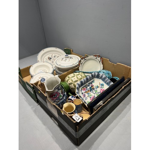 63 - 2 Boxes pottery royal doulton lossol ware etc