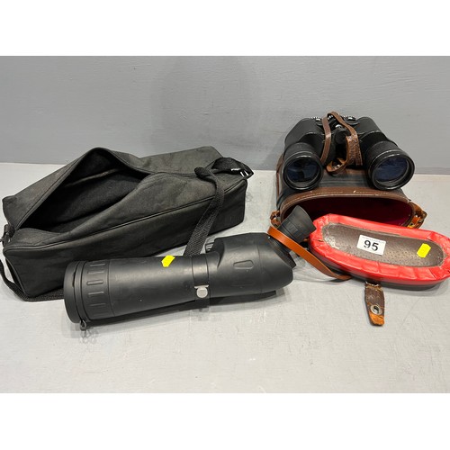 95 - Binoculars in case + optus spotting scope