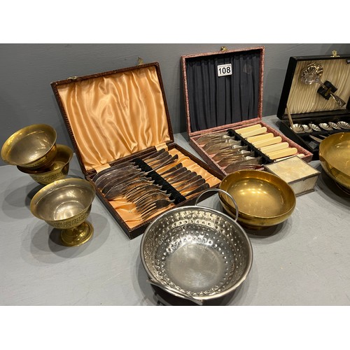 108 - Brassware, cased cutlery