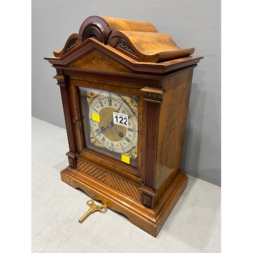 122 - Walnut cased mantle clock & key