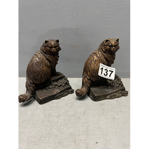 137 - Pair bronze cats seated marked ronner paris 1892