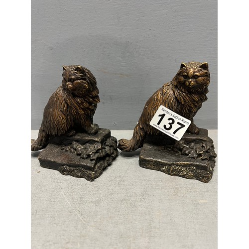 137 - Pair bronze cats seated marked ronner paris 1892