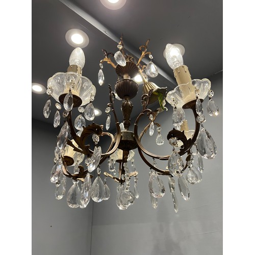 141 - 5 Branch chandelier with cut glass droplets