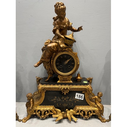 186 - French clock garniture Victorian with battery movement