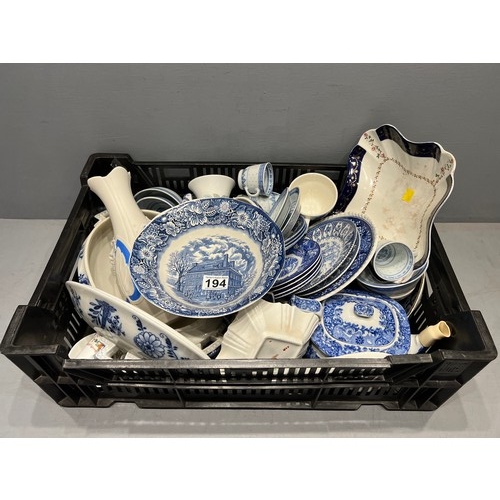 194 - Box of blue & white pottery