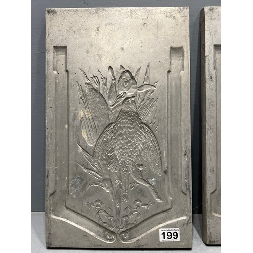 199 - Pair of metal game bird moulding plaques?