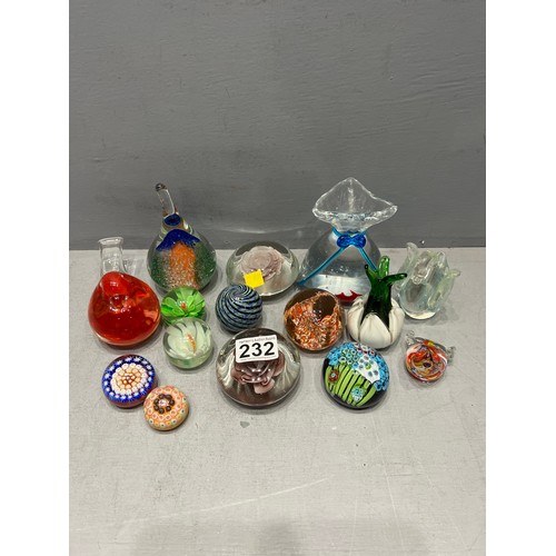 232 - Quantity glass paperweights