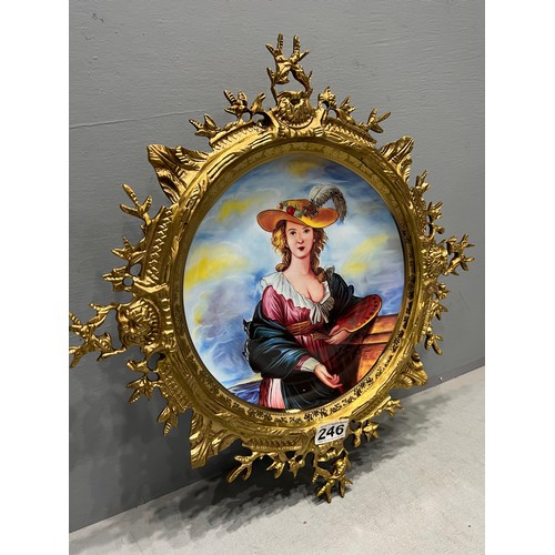 246 - Impressive design gilt metal framed porcelain wall plaque