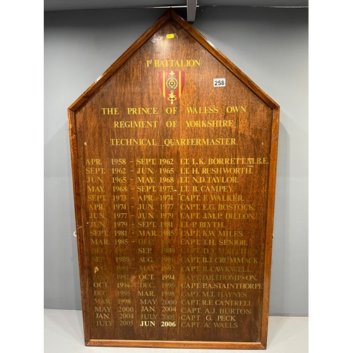 258 - Military wooden plaque 1st battalion