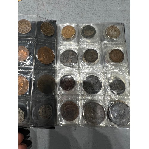 315 - Coins in wallet + lions silver proof coin + lady with lamp silver coin