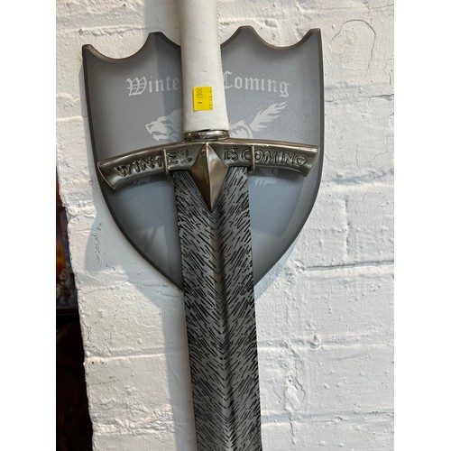 347 - Game of thrones sword on plaque winter is coming