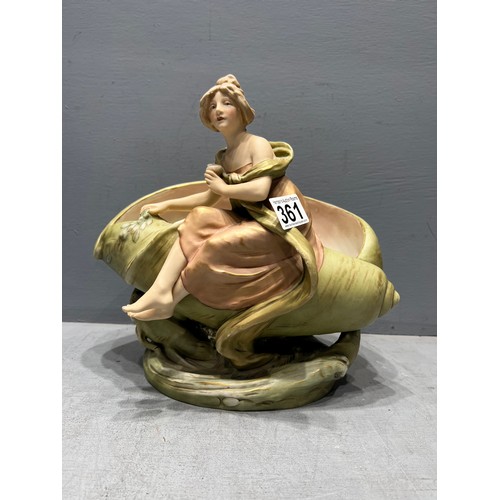 361 - Royal dux art nouveau centre piece maiden sat on shell