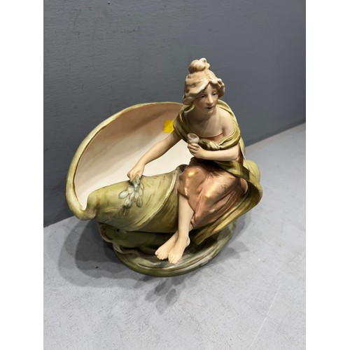 361 - Royal dux art nouveau centre piece maiden sat on shell