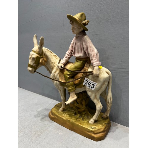 363 - Large royal dux boy on donkey ear A/F on donkey