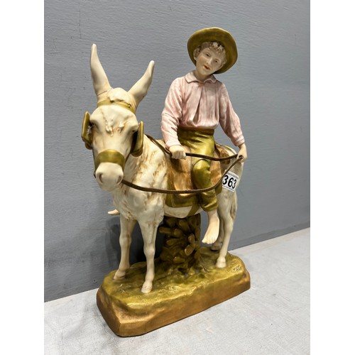 363 - Large royal dux boy on donkey ear A/F on donkey