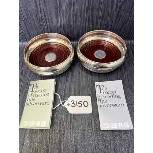 315O - Pair silver wine bottle coasters boxed