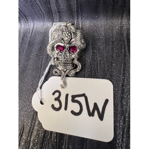 315W - Silver skull & snake pendant 13.7g