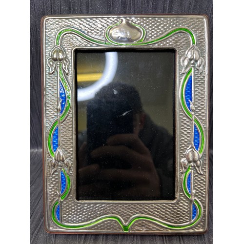 329 - Pair silver enamel nouveau photo frames