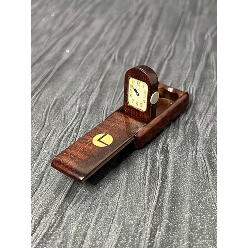 421 - Van cleef Cuban mahogany domino watch/travel clock with gold inset