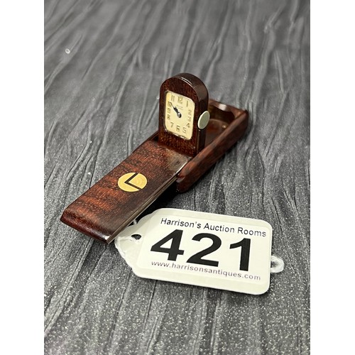 421 - Van cleef Cuban mahogany domino watch/travel clock with gold inset