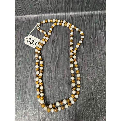 333 - String tigers eye & pearl necklace