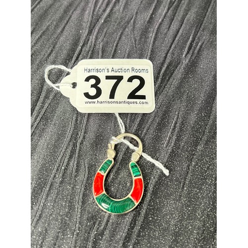 372 - Silver malachite & coral padlock