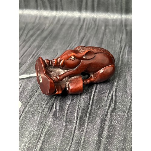 382 - Wood boar netsuke