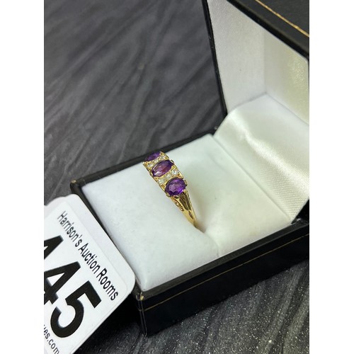 445 - 18ct Gold amethyst & diamond Ring size K/L 4.8g