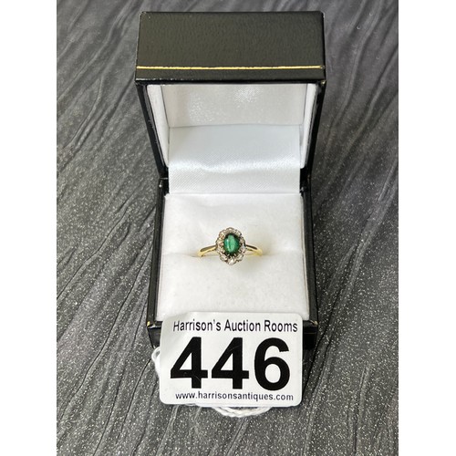 446 - 18ct Gold emerald & diamond Ring Size K/L