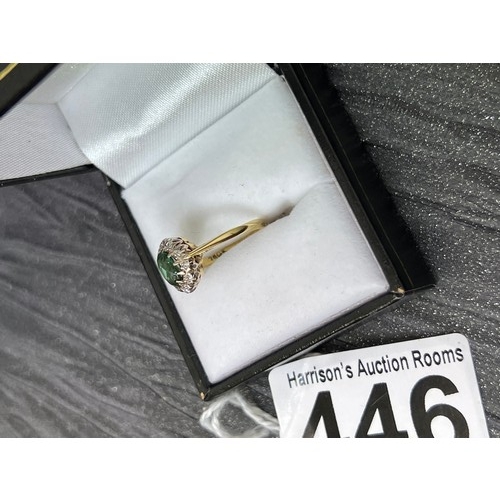 446 - 18ct Gold emerald & diamond Ring Size K/L