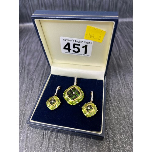 451 - Bellarri tourmaline and diamond 18ct gold pendant & matching earrings