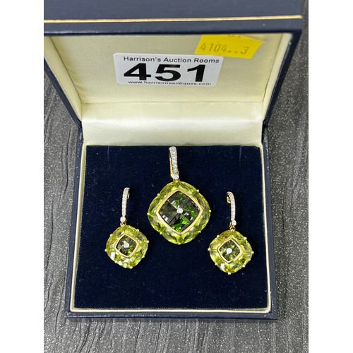 451 - Bellarri tourmaline and diamond 18ct gold pendant & matching earrings