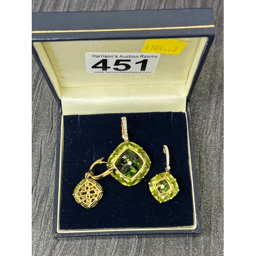 451 - Bellarri tourmaline and diamond 18ct gold pendant & matching earrings