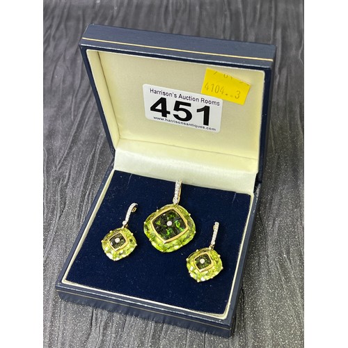 451 - Bellarri tourmaline and diamond 18ct gold pendant & matching earrings